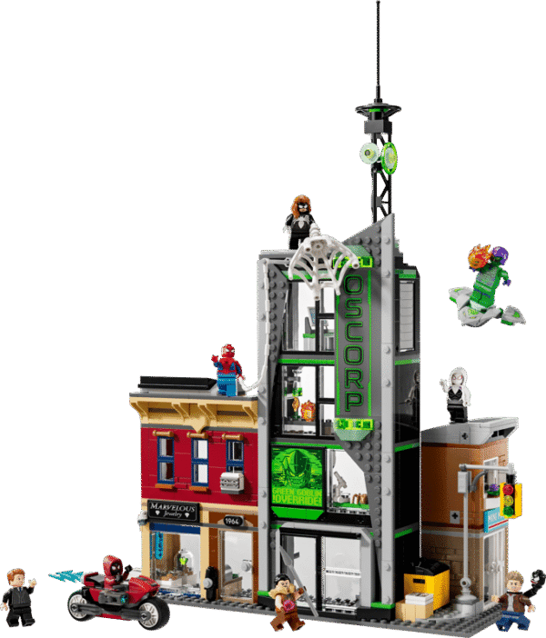 spiderman oscorp 1 Imagen del set de lego ya construido en un fondo blanco